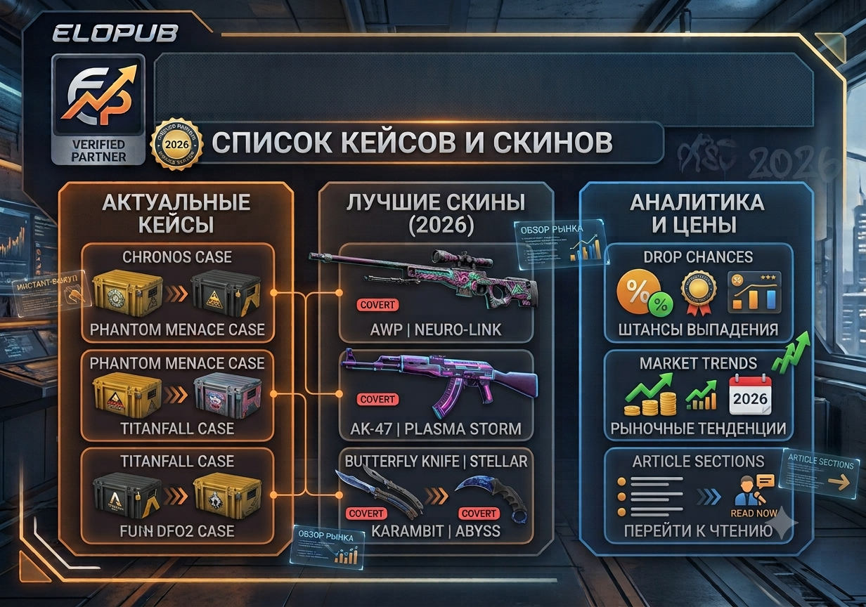 Какие скины в кейсах КС2 в 2026 – полный обзор + как получить бесплатные кейсы на ELOPUB