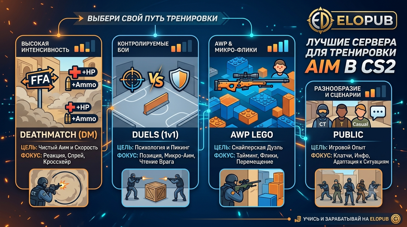 Обзор лучших серверов для тренировки AIM в CS2: DM, Duels, AWP Lego, Public